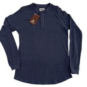 NWT Ariat Men’s RAGLAN WAFFLE LS SHIRT NAVY HEATHER Large